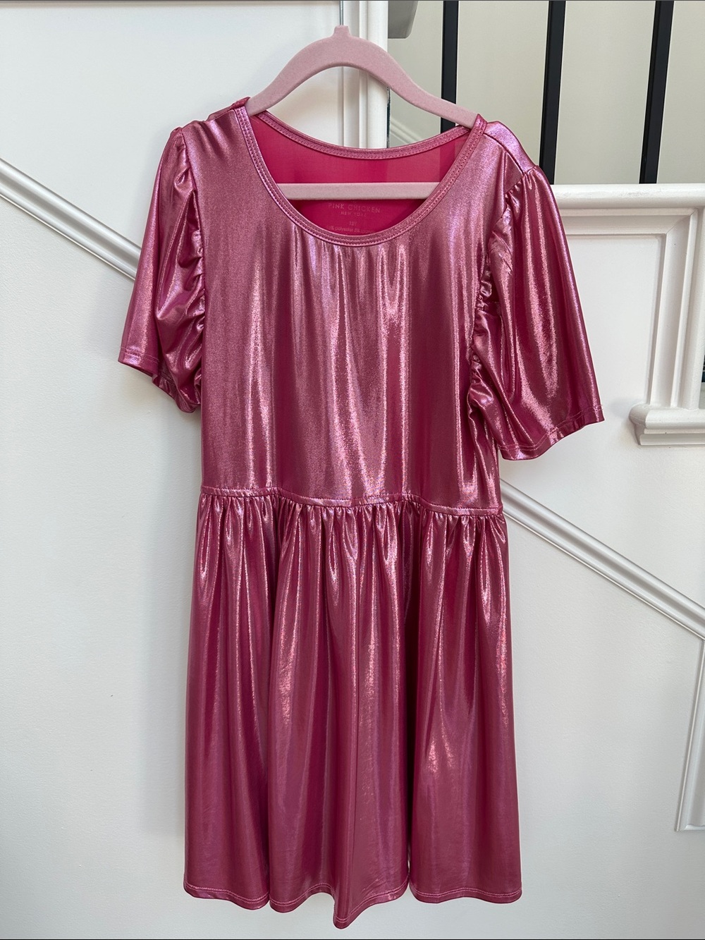 Pink Chicken Metallic Fuchsia Short Sleeve Girls Dress